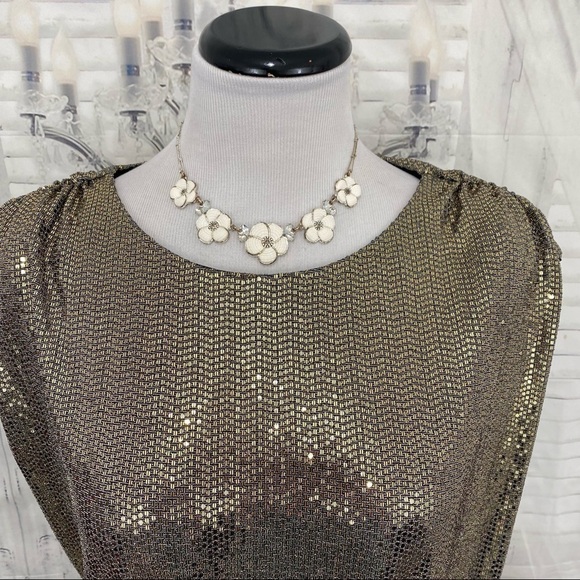 Alex Marie Dress Sequins Metallic Gold Black Sleeveless Faux Wrap Gown Formal - Picture 4 of 13